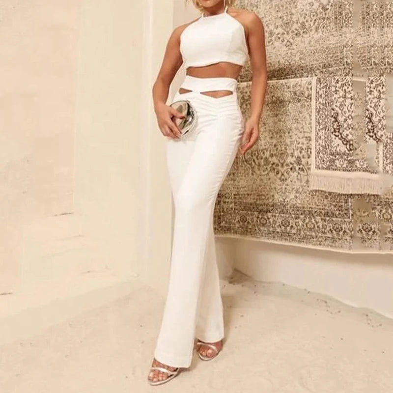 FZ Women's Lace Up Sleeveless Backless Hollow Out Two Piece Pants Suit DSers