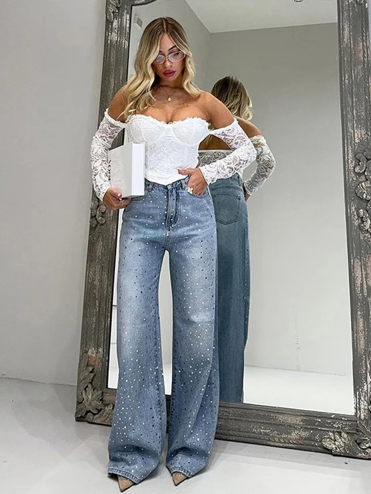 FZ Women's High Waist Lady Pocket Wide Leg Denim Pant