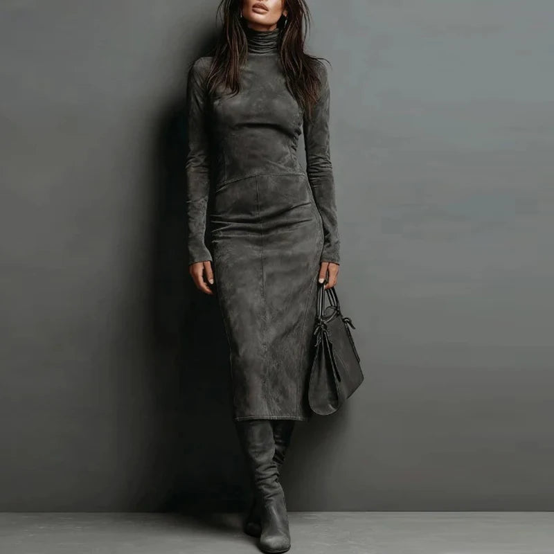 FZ Women's Slim Fit Long Sleeve Turtleneck Dress