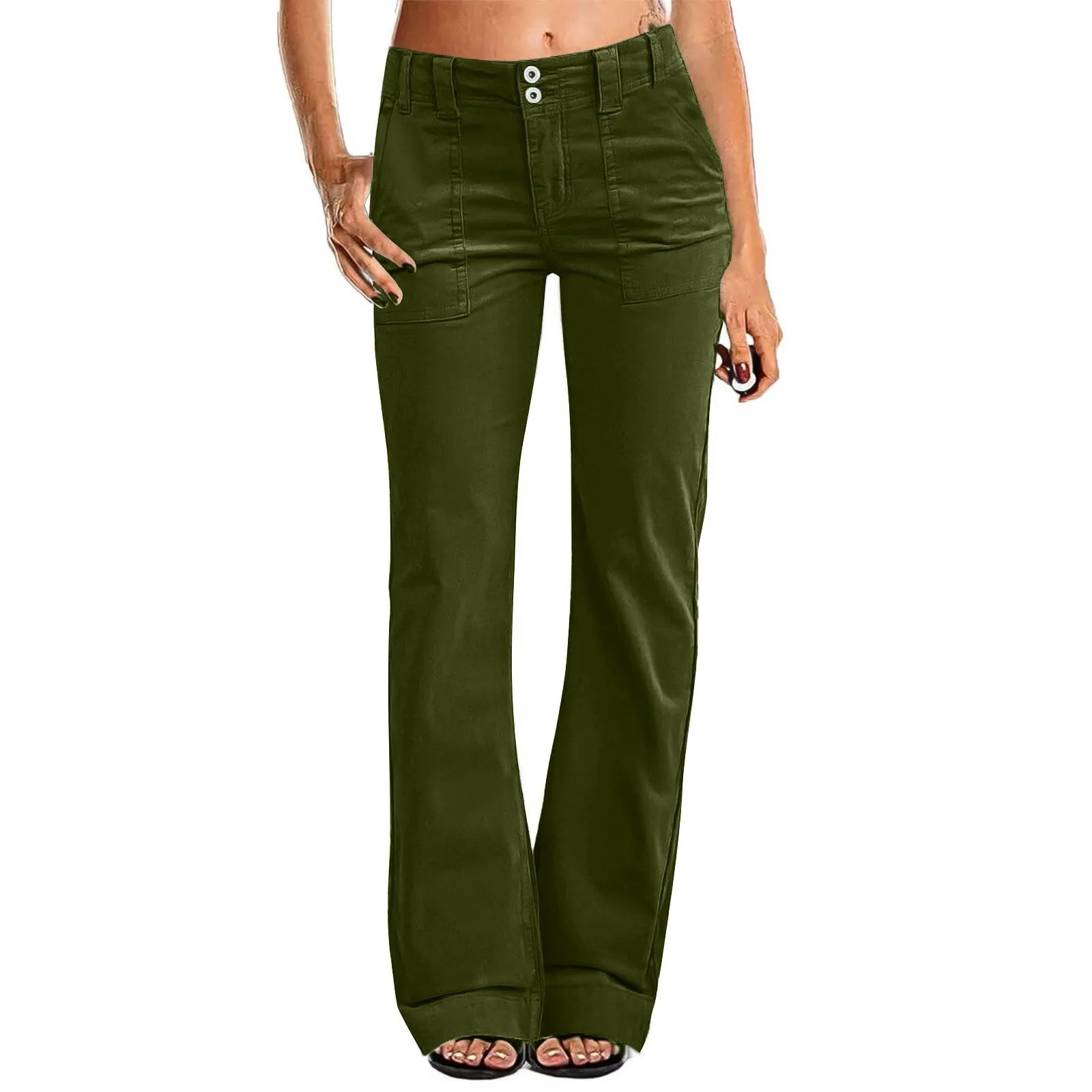 FZ Women's Casual Wide Leg Pants High Waisted Solid Button Down Straight Cargo Pants