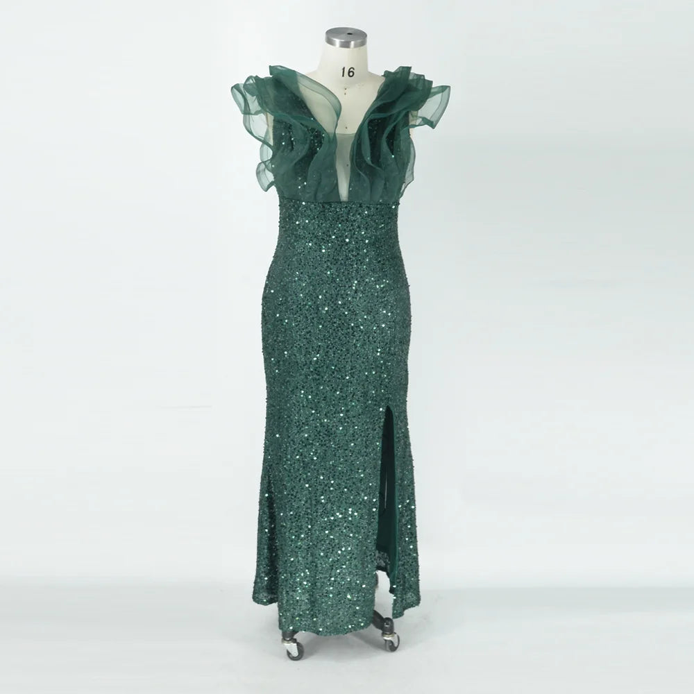 FZ Women's Plus Size V-neck Tiered Sleeve Sexy Slit Elegant Evening Dress - FZwear