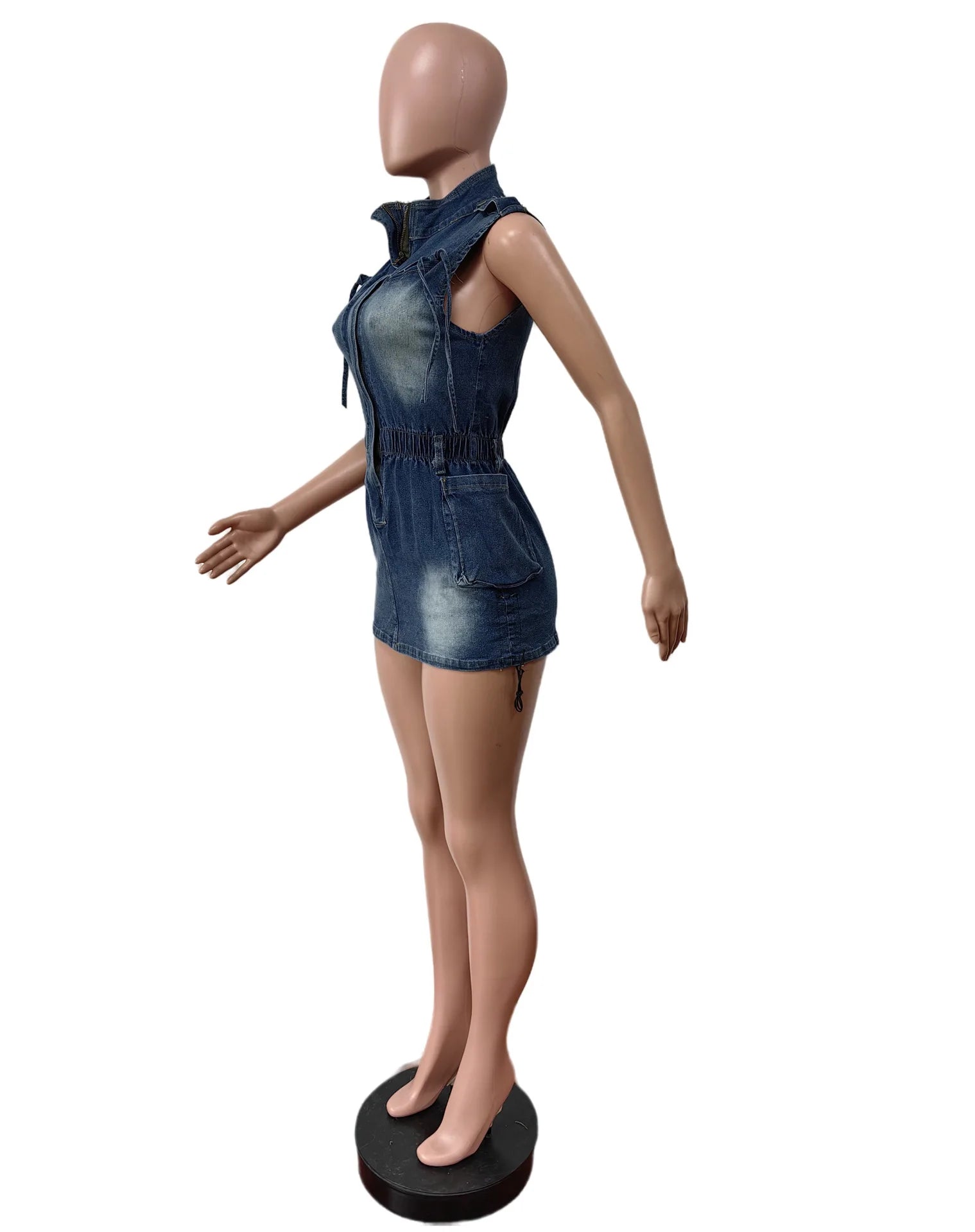 FZ Women's Blue Elastic Waist Sleeveless Mini Denim Dress - FZwear