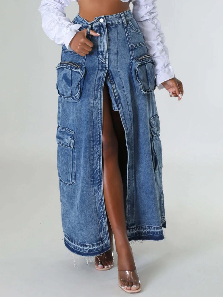 FZ Women's Vintage Loose Chic Elegant High Waist Denim Skirt - FZwear