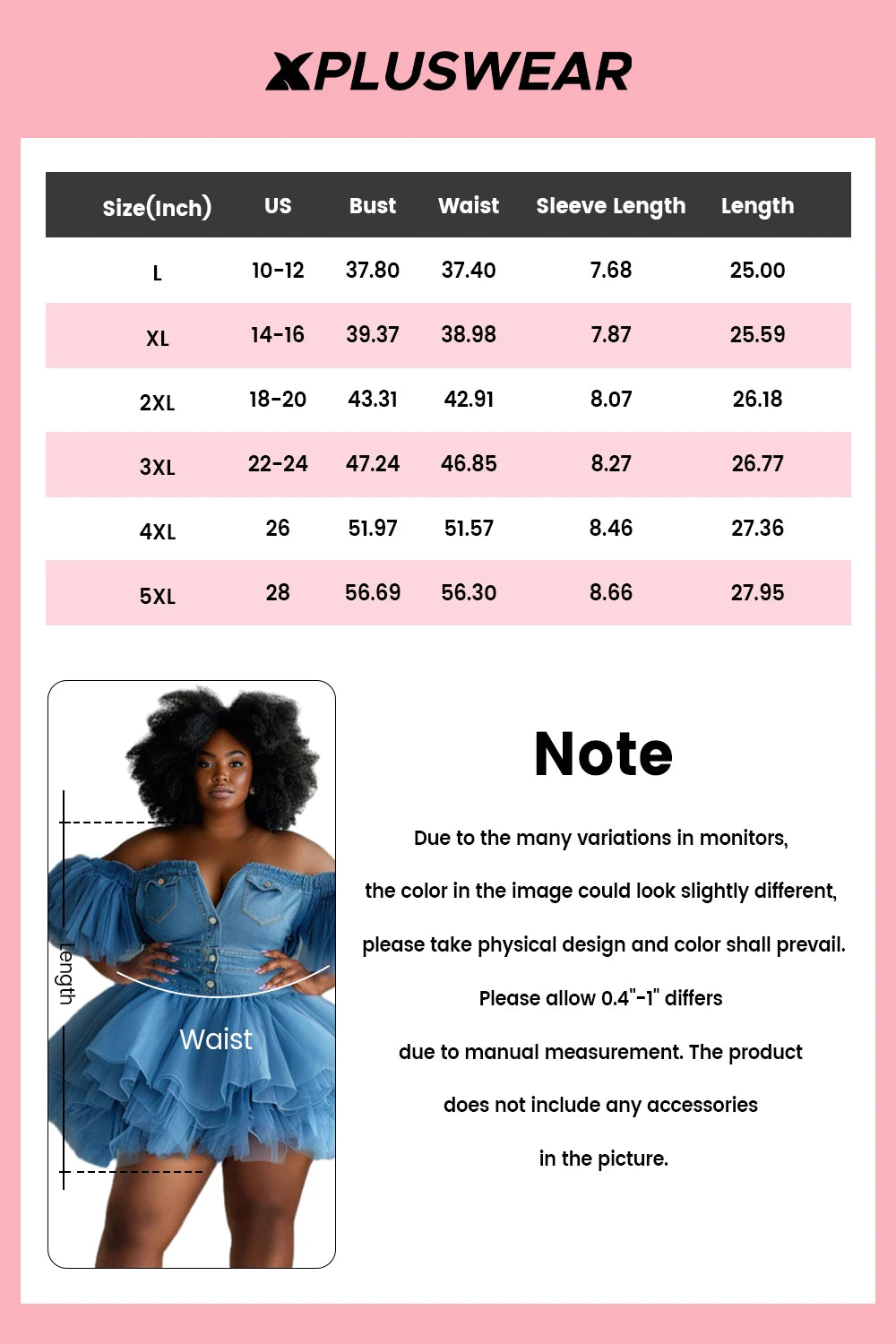 FZ Women's Plus Size Off The Shoulder Short Sleeve Pleated Contrast Mini Denim Dress