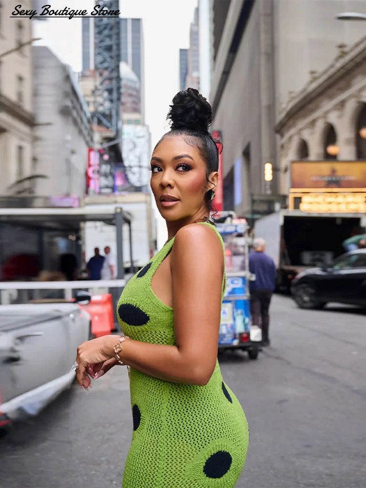 FZ Women's Sexy Knitted Hollow Out Maxi Dress