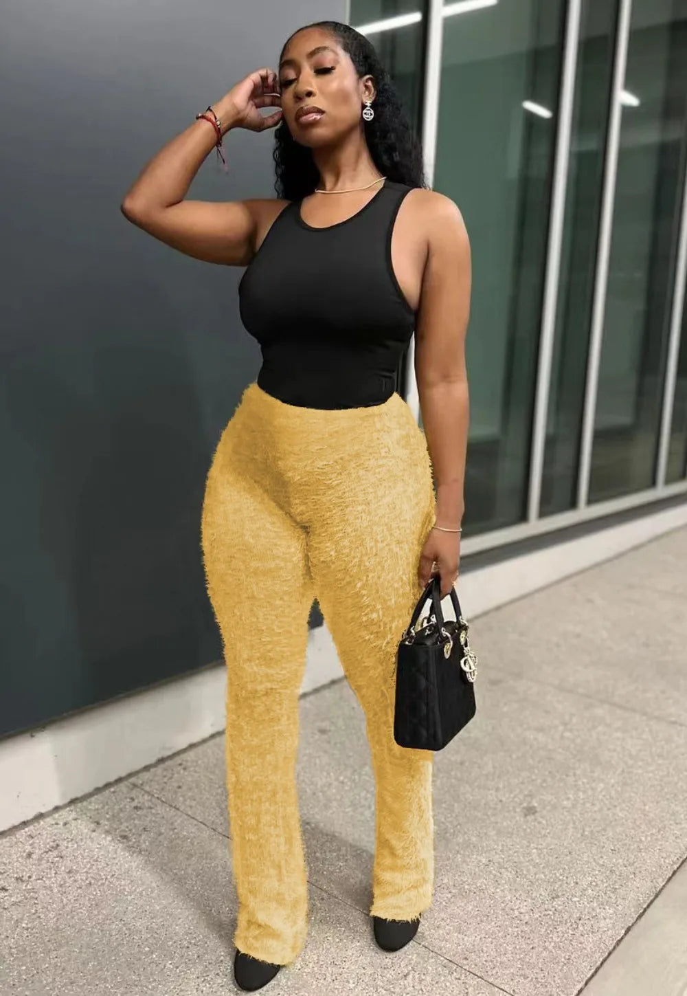 FZ Women's Fur Woolen Skinny High Waisted Solid Color Slim Pants - FZwear