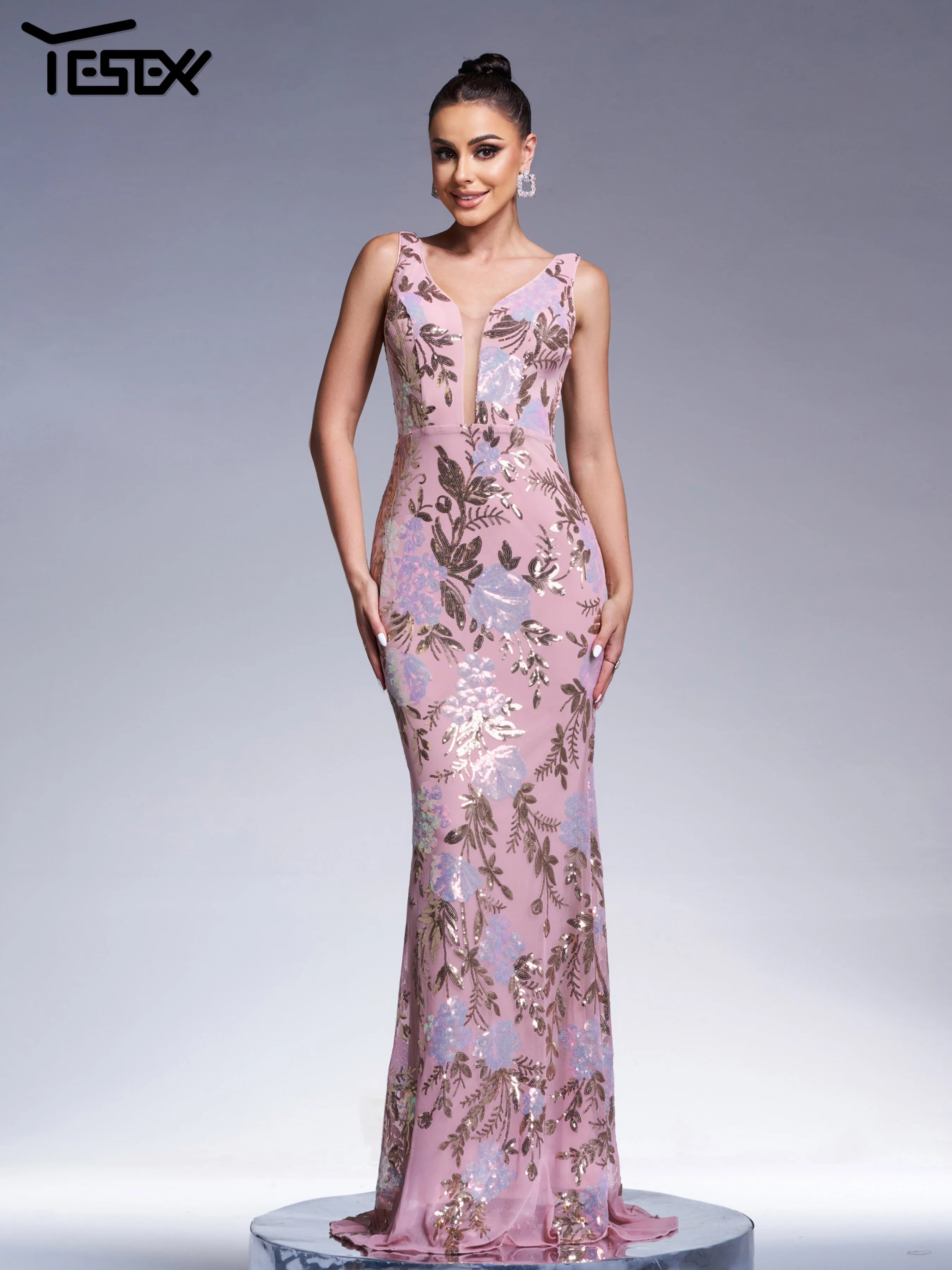 FZ Women's Floral V Neck Mermaid Cocktail Dress