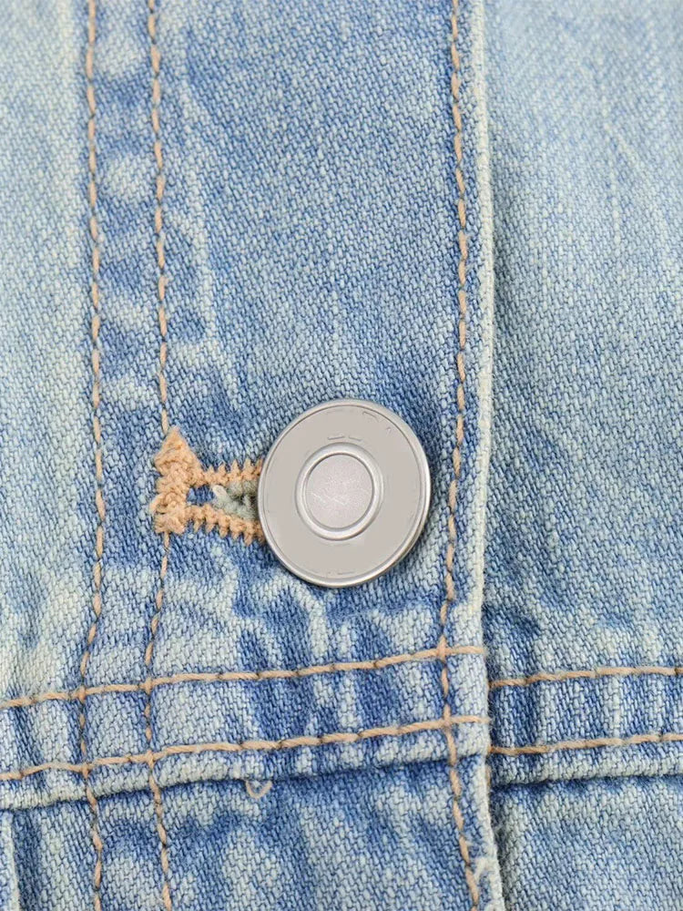 FZ Women's Washed Effect Metal Button Straight Denim Jumpsuit