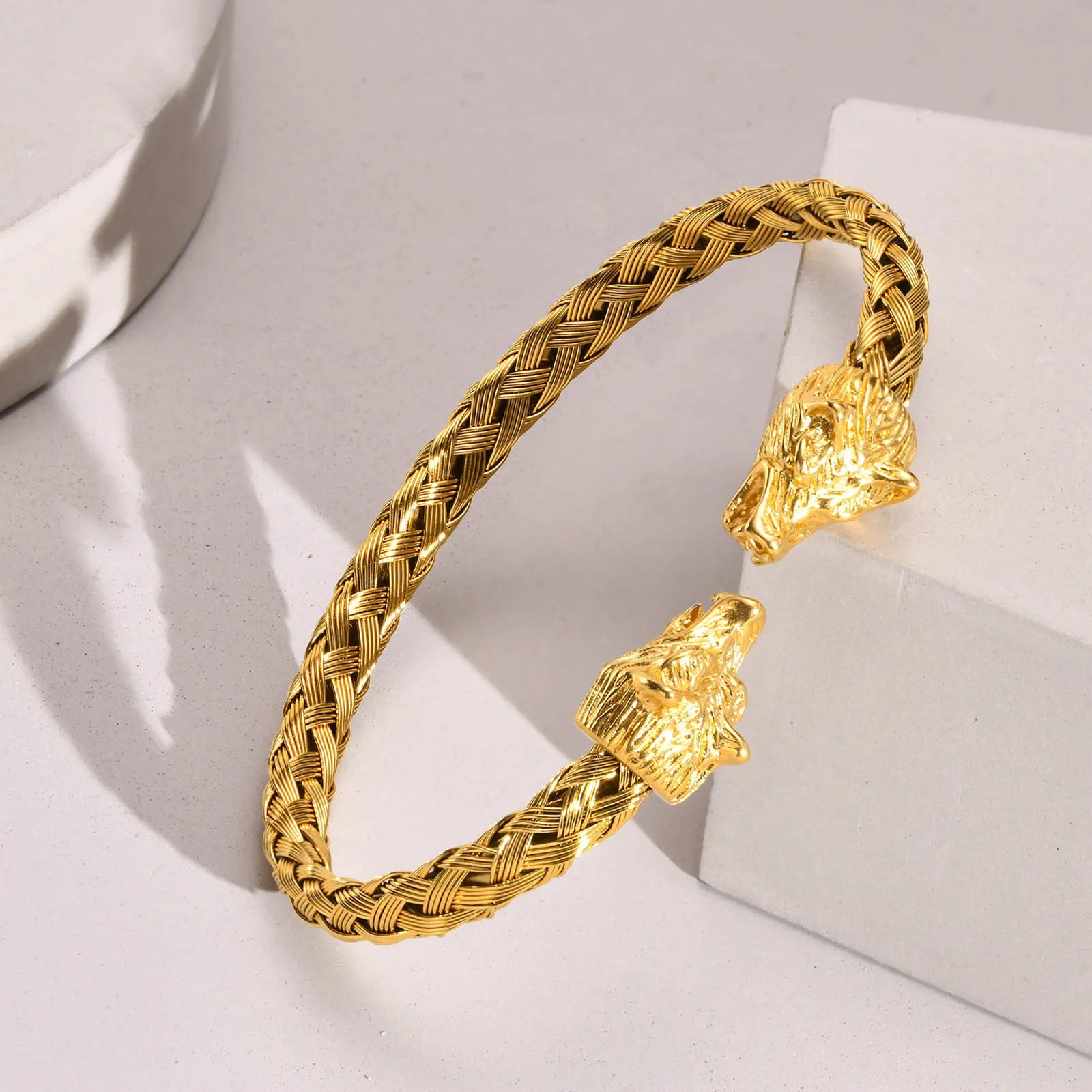 FZ Nordic Mythology Double Wolf Head Stainless Steel Bracelet - FZwear