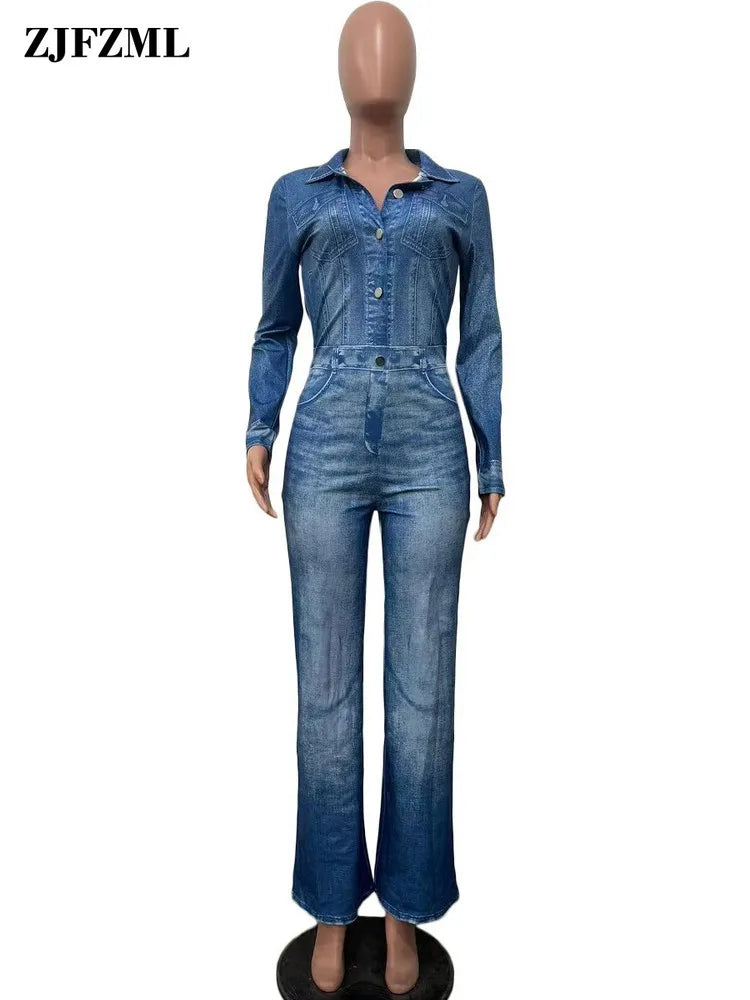 FZ Women's Vintage High Street Straight Wide Leg Denim Jumpsuit - FZwear