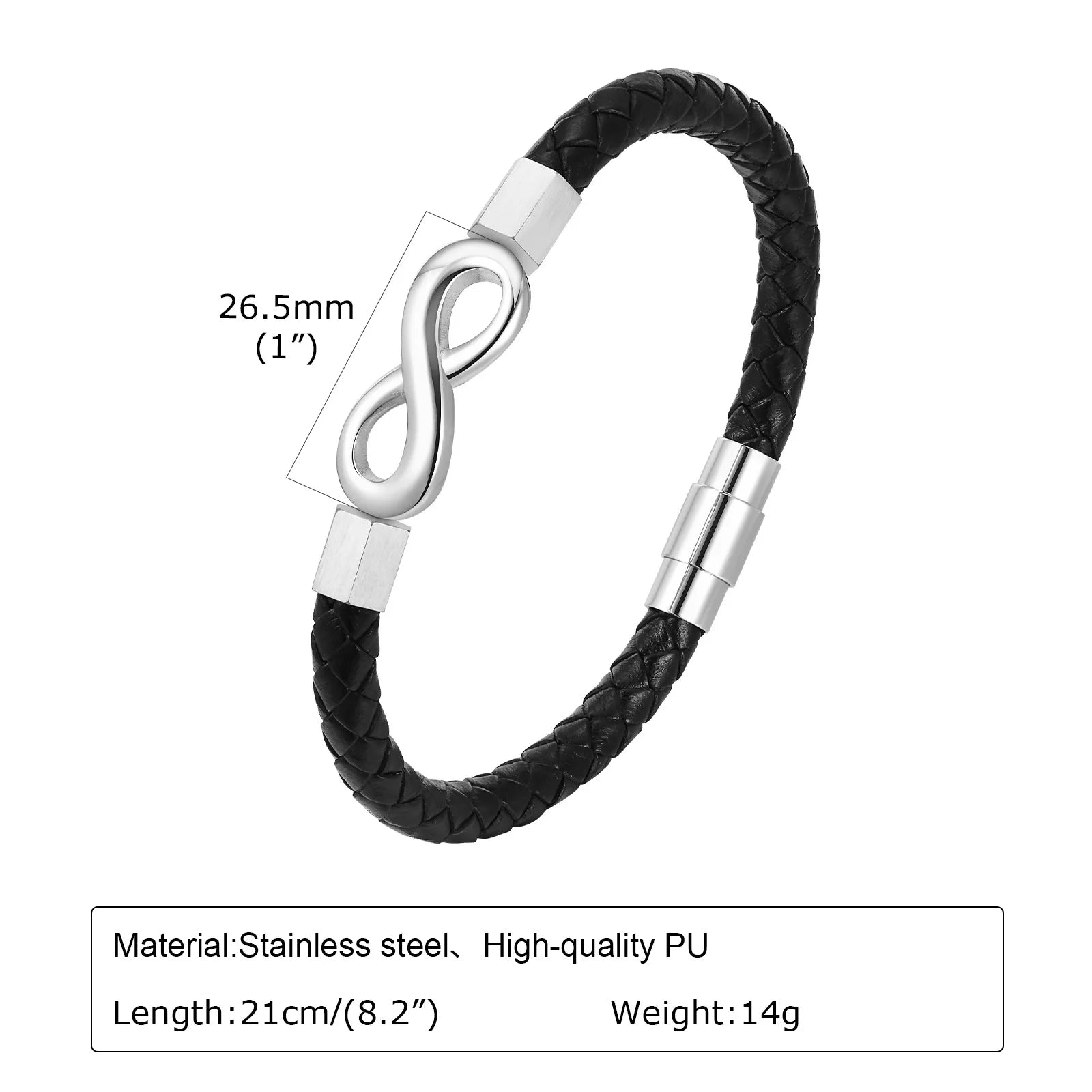 FZ Infinity Charm Black Braided PU Leather Bracelet - FZwear