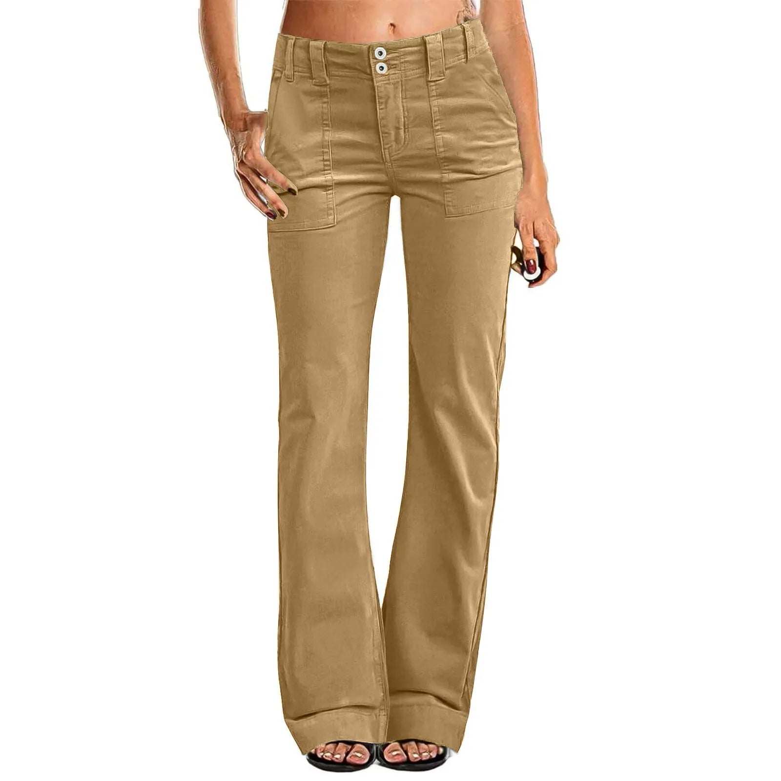 FZ Women's Casual Wide Leg Pants High Waisted Solid Button Down Straight Cargo Pants