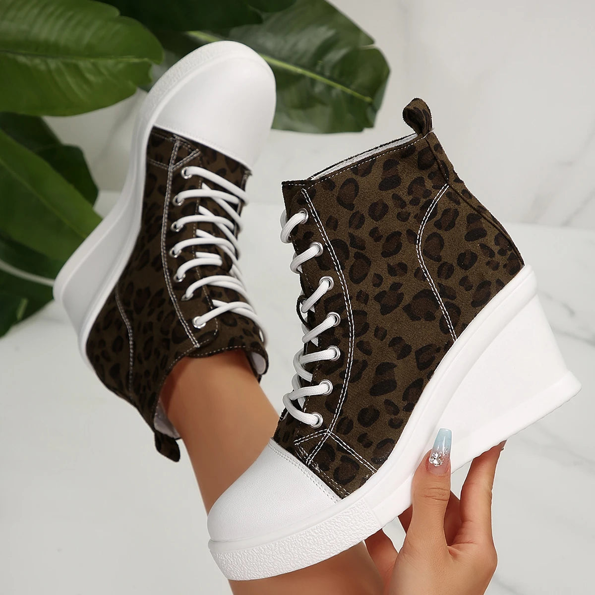 FZ Women's Lace-Up Wedges High Top Platform Canvas Sneakers
