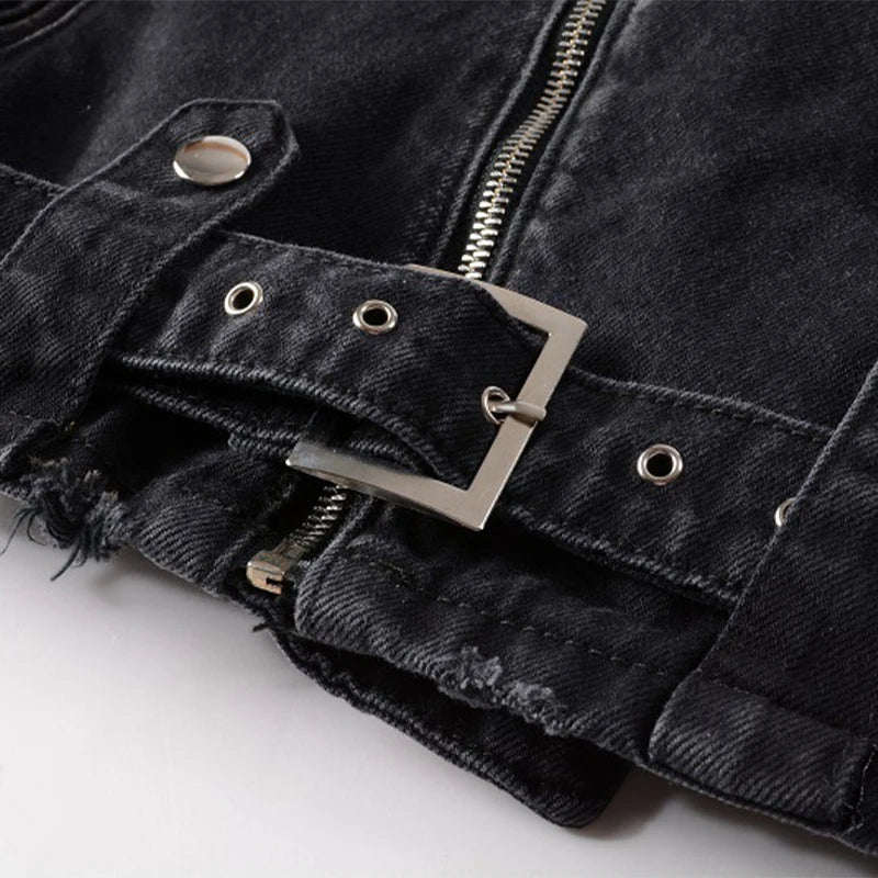 FZ Men's Retro Short Motorcycle Style Denim Jacket