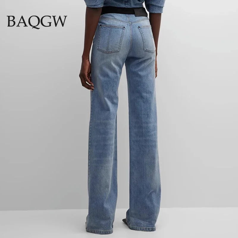 New Design Streetwear Women's High Waisted Jeans Straight Pants Color Block Patchwork Spring Autumn Casual Denim Pants Trousers - FZwear