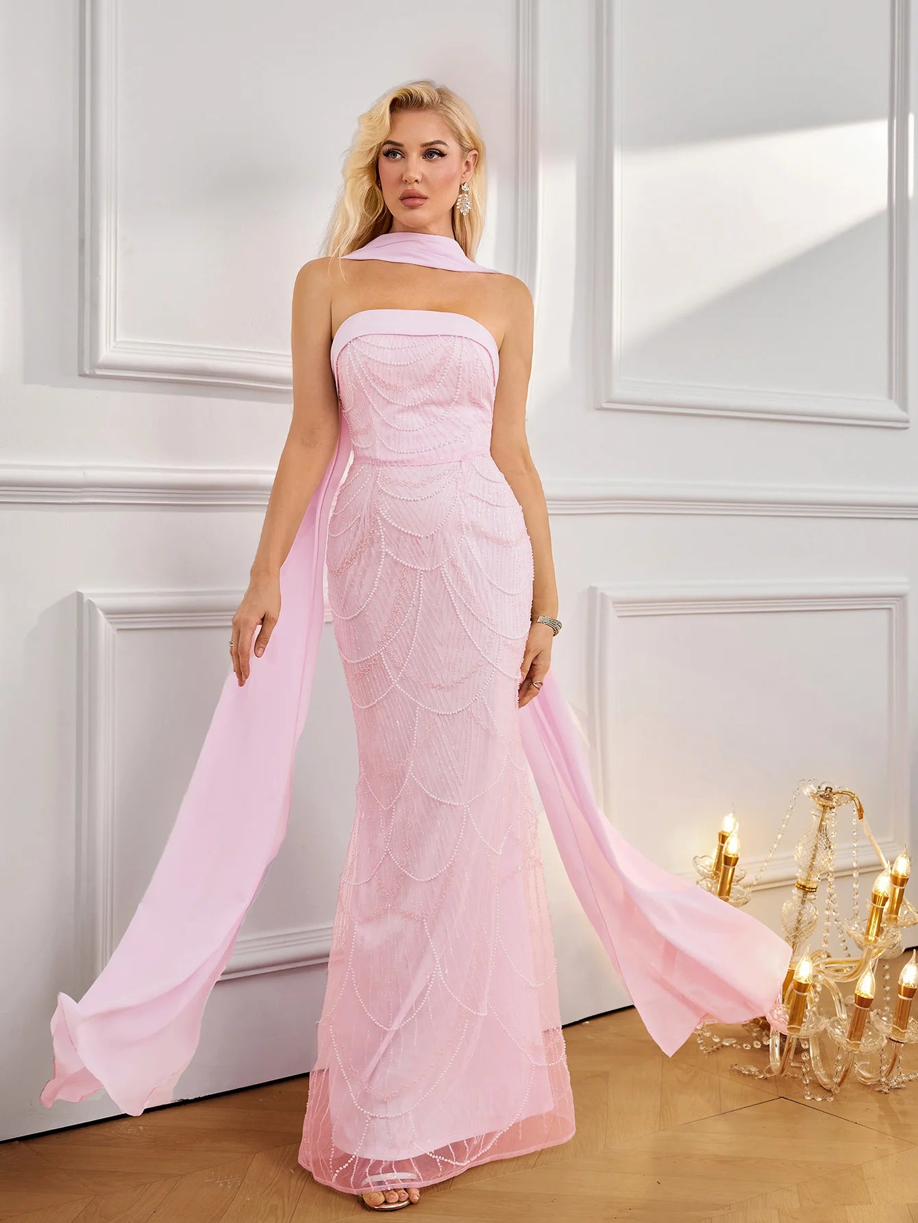 FZ Women's Strapless Mermaid Cocktail Maxi Evening Dress