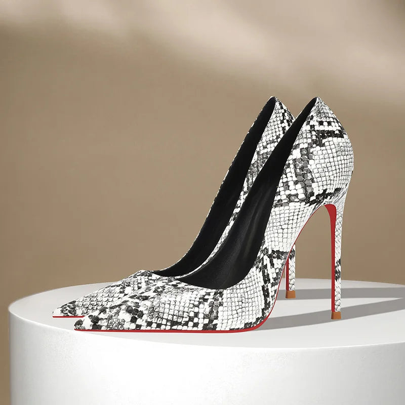 FZ Women's Snake Patterned High Slim Heels,Pointed Shoes