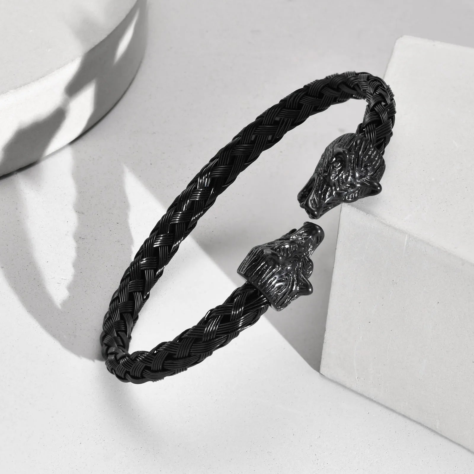 FZ Nordic Mythology Double Wolf Head Stainless Steel Bracelet - FZwear