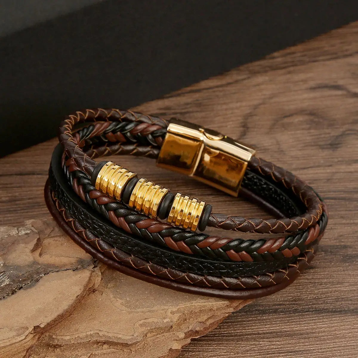 FZ Alloy Buckle Gothic Punk MultiLayer Leather Bracelet - FZwear