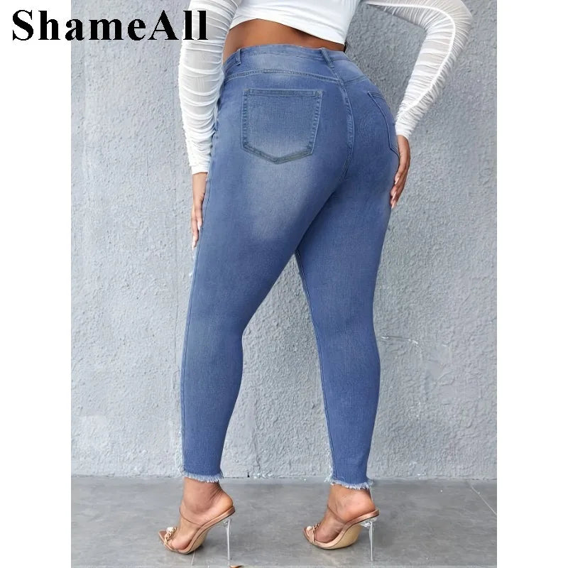 Women's Plus size ripped stretchy skinny pencil jeans FZwear
