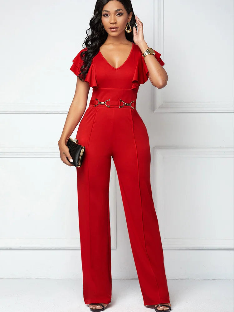 FZ Women's Fashion Short Sleeved V-neck Elegant Jumpsuit - FZwear
