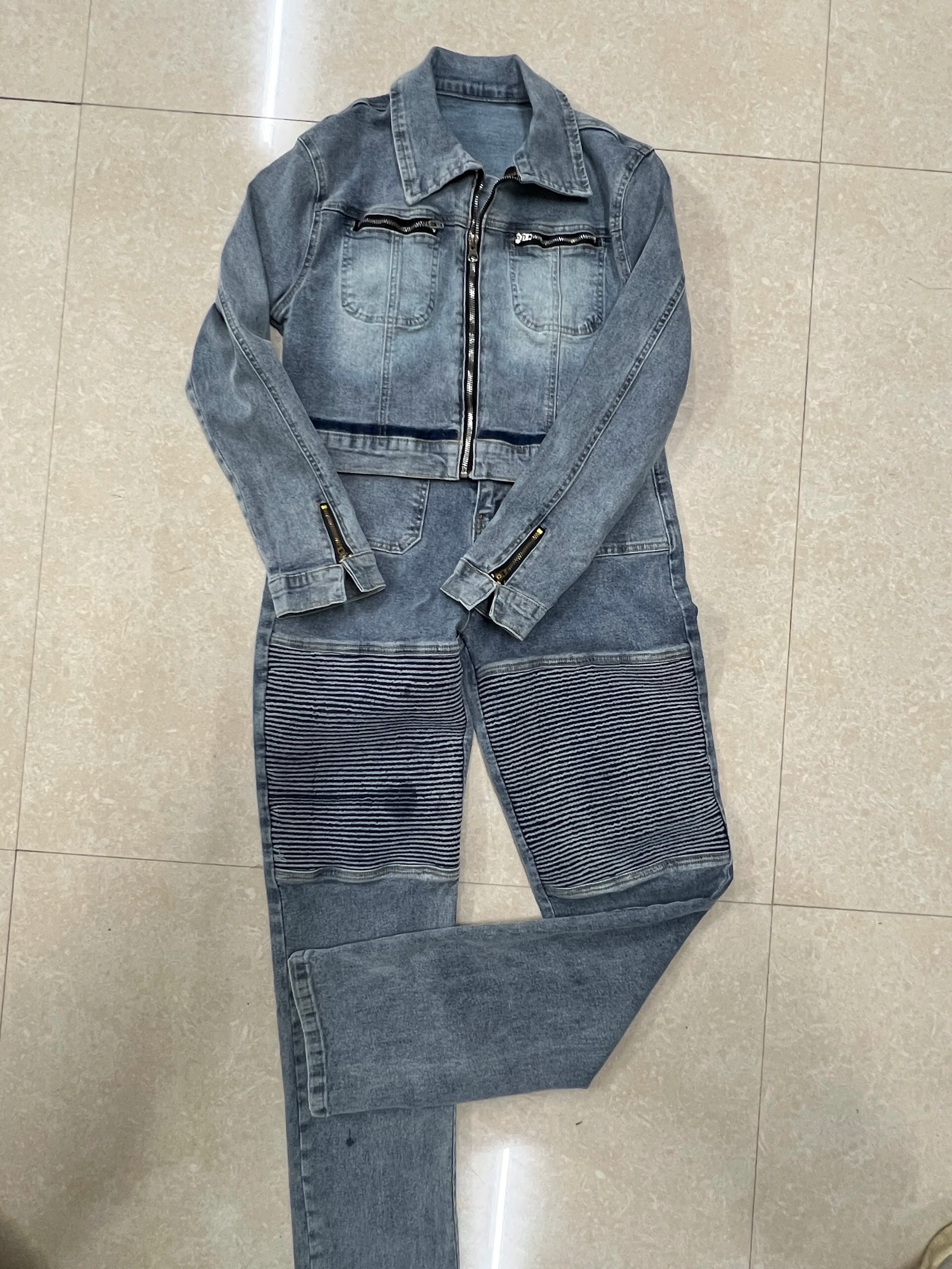 FZ Women's Y2K Streetwear Pencil Two Piece Denim Pants Suit