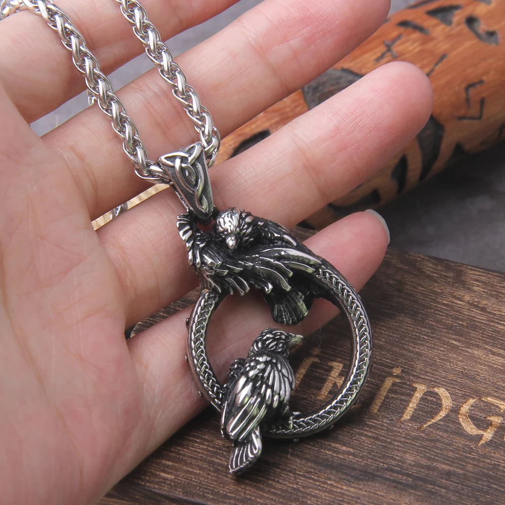 FZ Nordic Viking Raven Stainless Steel Pendant Necklace