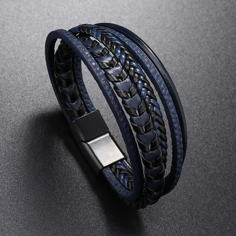 FZ Multi-layer Leather Rope Woven Leather Titanium Steel Magnetic Buckle Bracelet - FZwear