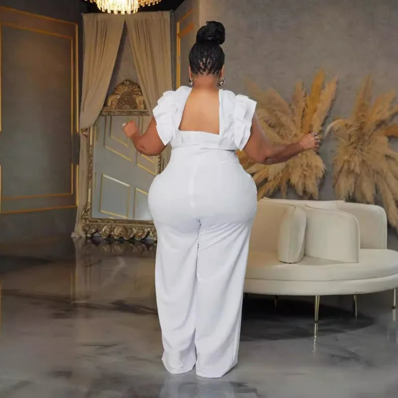 FZ Women's Plus Size V-Neck Sleeveless Wide Leg Streetwear One Piece Jumpsuit