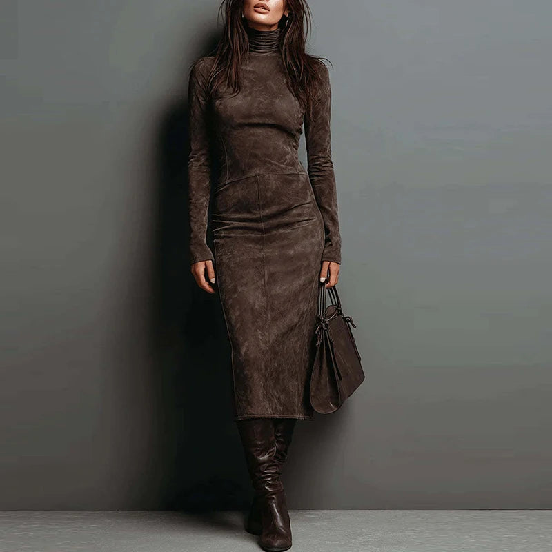 FZ Women's Slim Fit Long Sleeve Turtleneck Dress