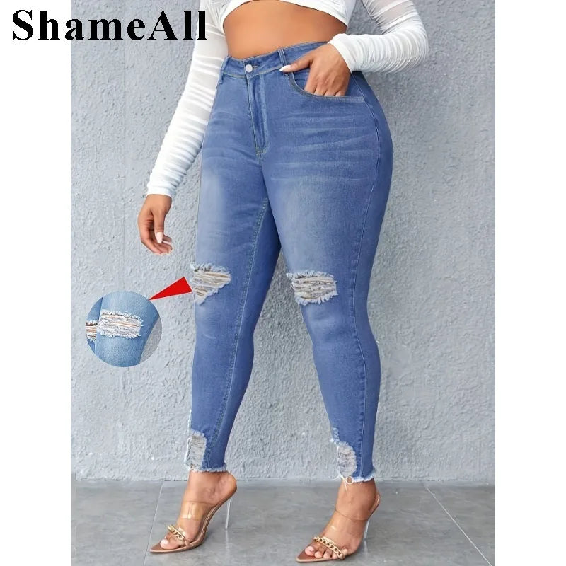 Women's Plus size ripped stretchy skinny pencil jeans FZwear