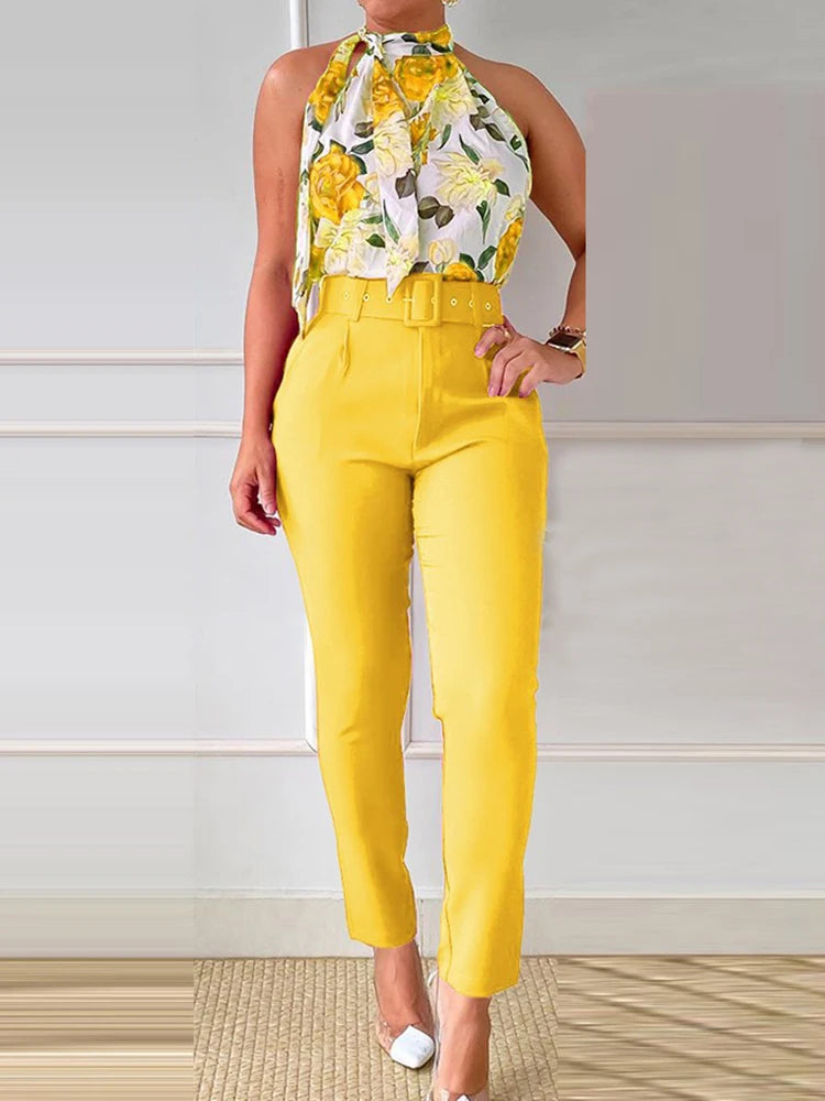 FZ Women's High Waist Ankle-Length Slim Fit Two Piece Pants Suit DSers