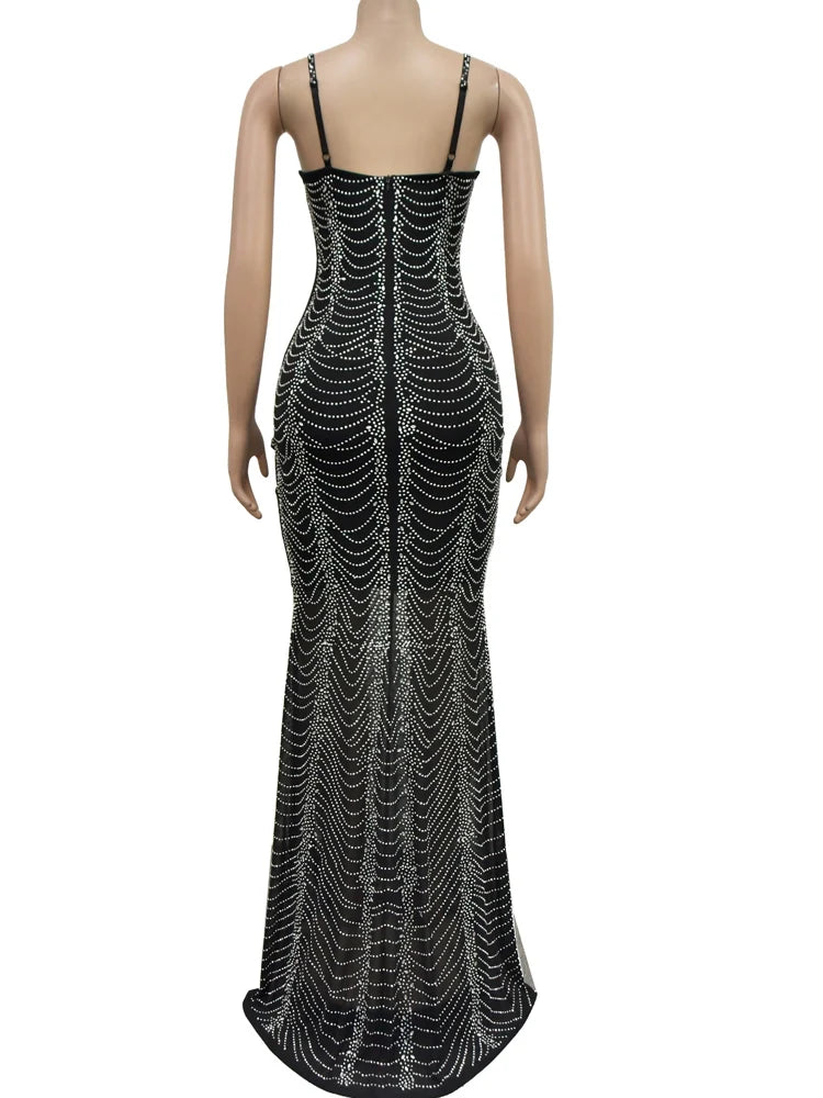 FZ Women's Rhinestones Décor Maxi Sparkle Crystal Cocktail Evening Dress - FZwear