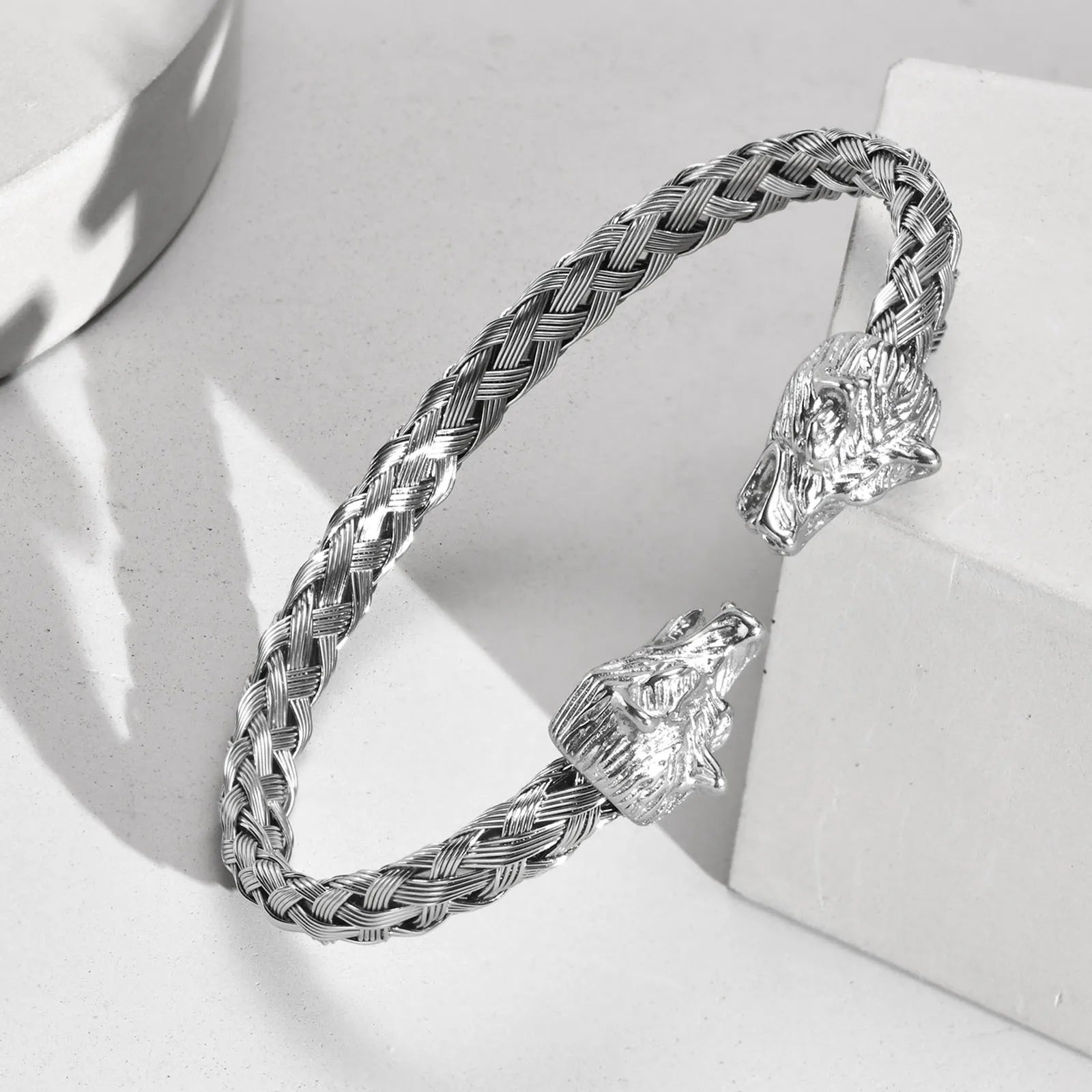 FZ Nordic Mythology Double Wolf Head Stainless Steel Bracelet - FZwear