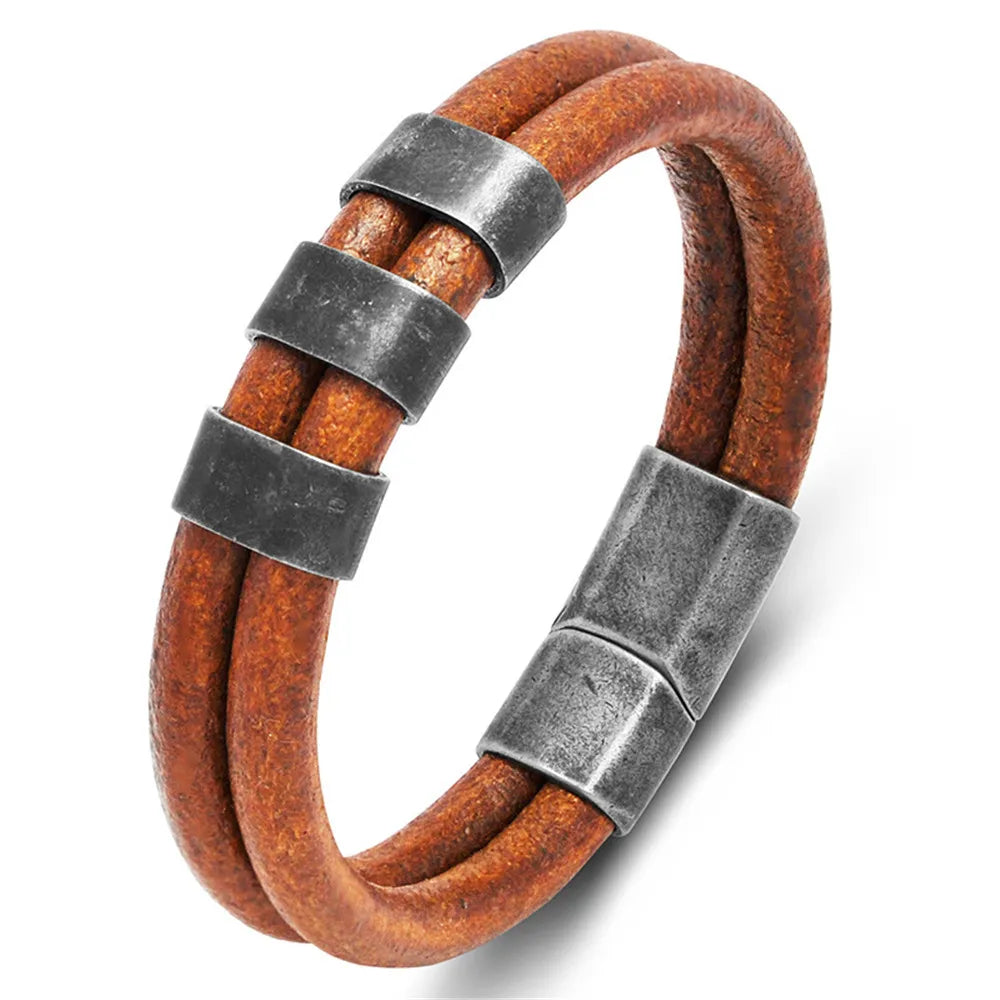 FZ Vintage Oxidized Double Strand Cowhide Bracelet