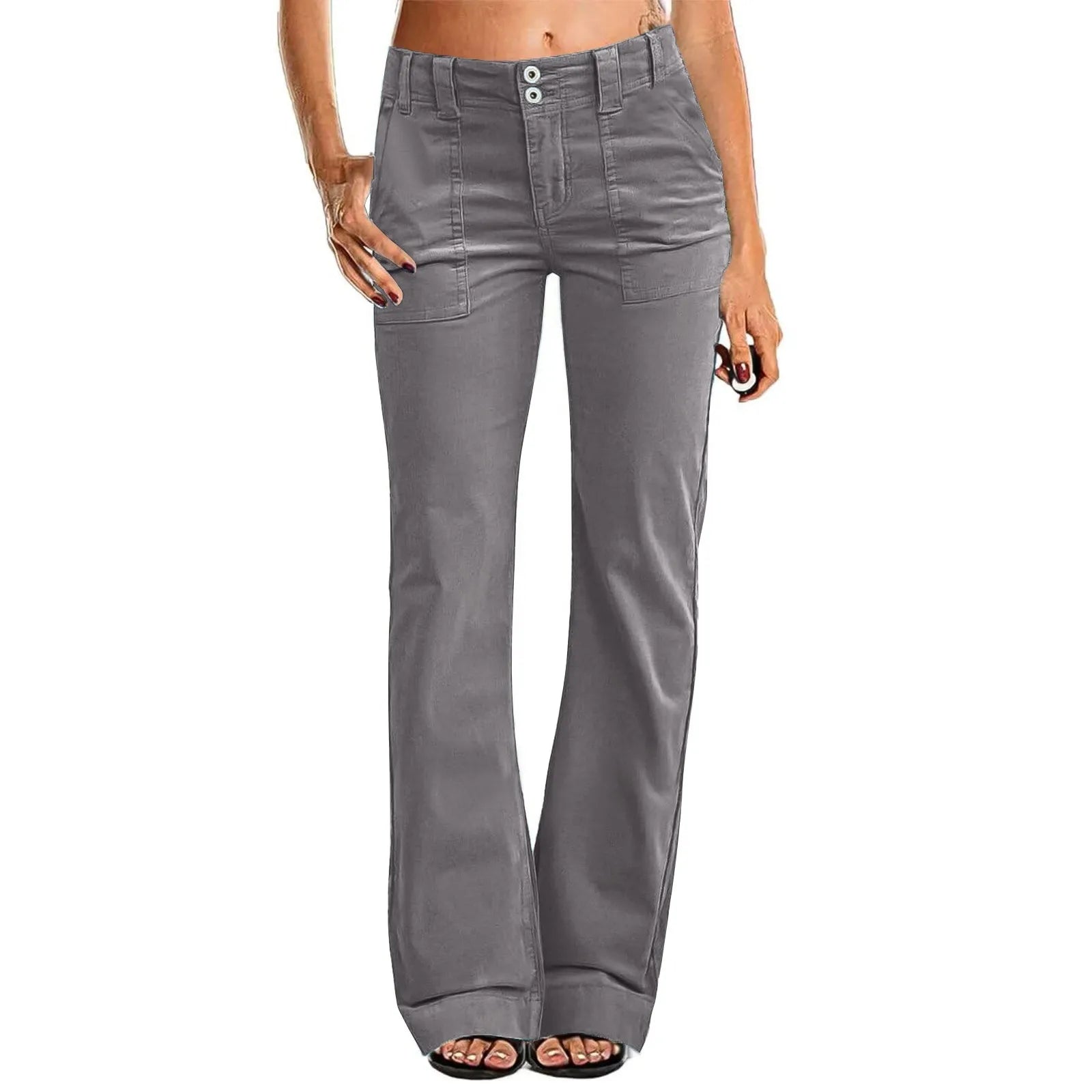 FZ Women's Casual Wide Leg Pants High Waisted Solid Button Down Straight Cargo Pants