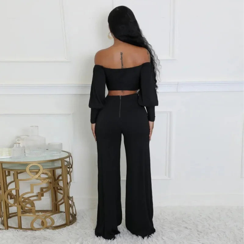 FZ Women's Full Sleeve Wide Leg Two 2 Piece Pants Suit