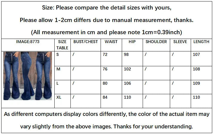 FZ Women's Single-breasted High Waist Flare Denim Pants