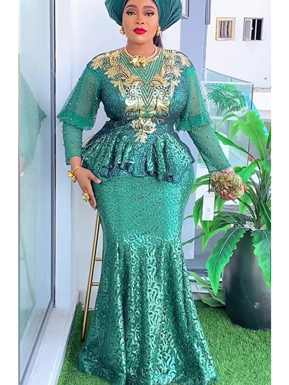 FZ Women's Plus Size African Fashion Sequin Maxi Dress