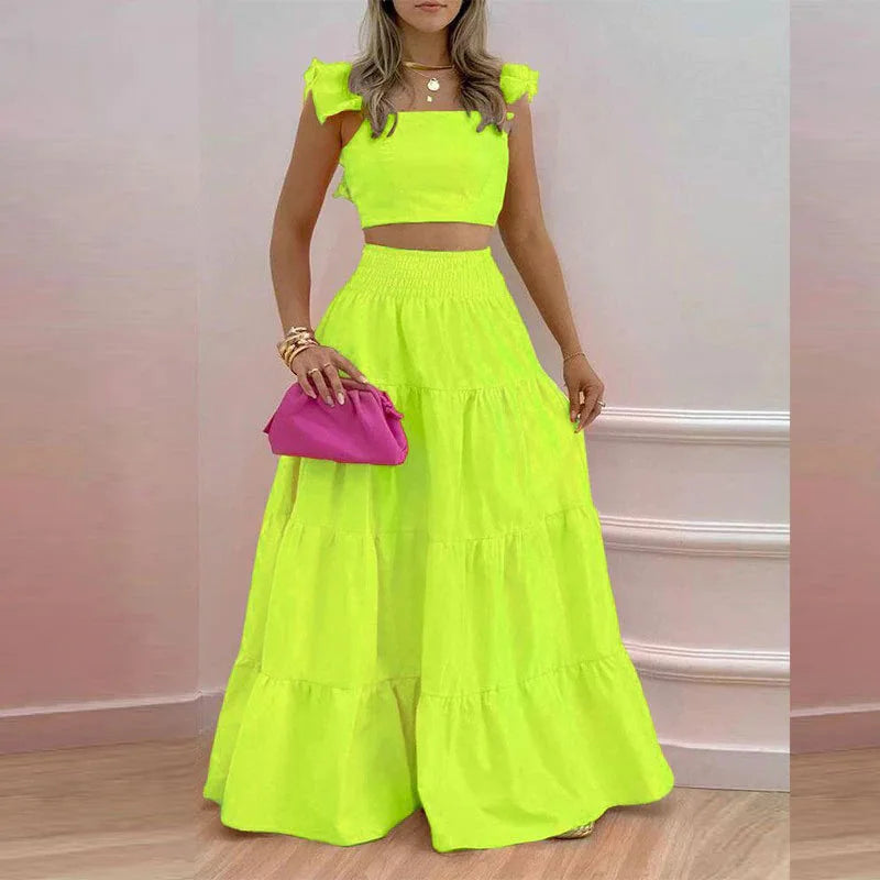 FZ Women's Spaghetti Strap Full Flare Skirt Suit