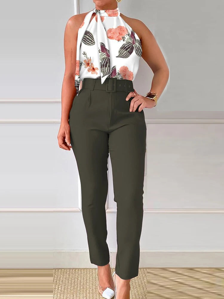 FZ Women's High Waist Ankle-Length Slim Fit Two Piece Pants Suit DSers