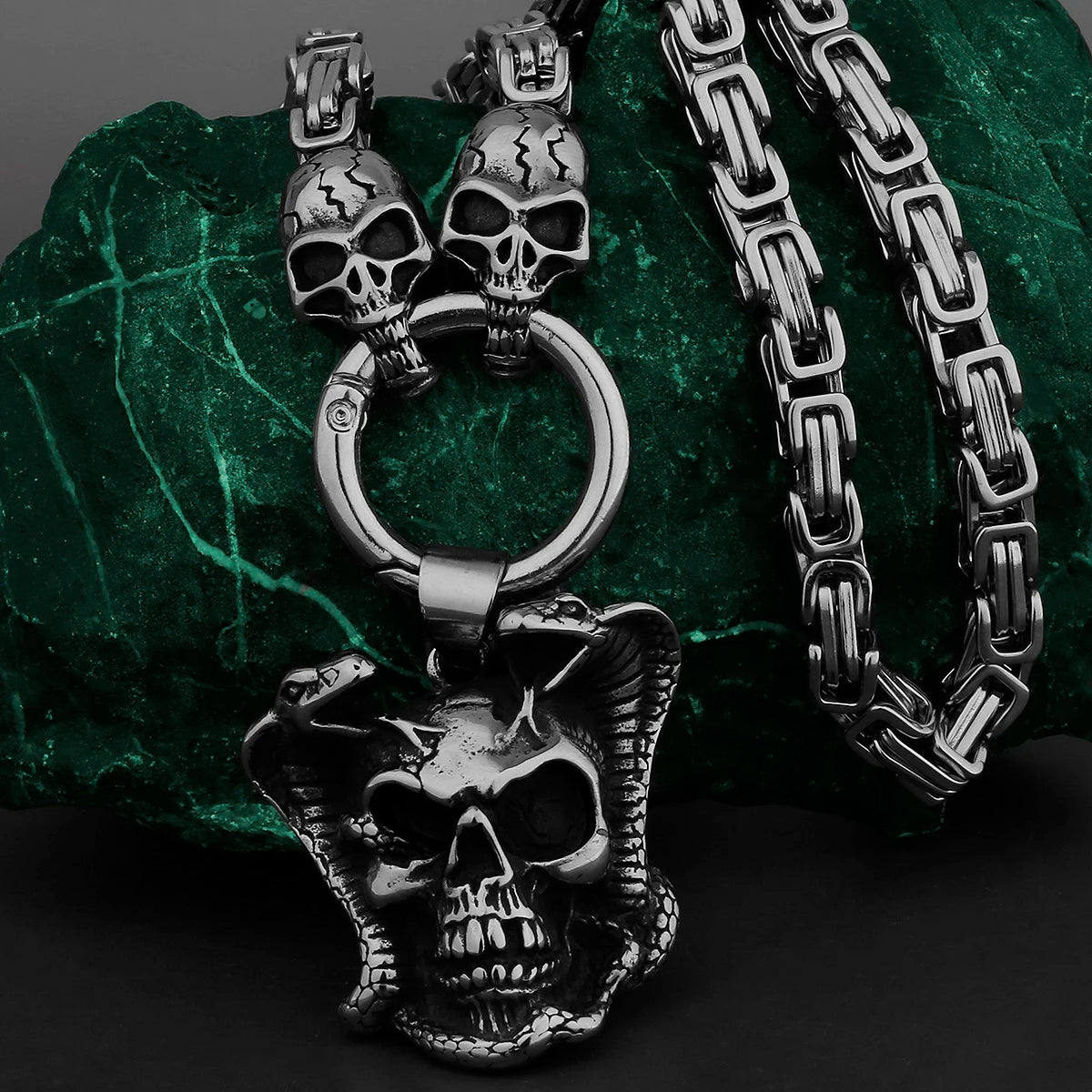 FZ Vintage Cobra Skull Pendant Ghost Head Gothic Stainless Steel Necklace - FZwear