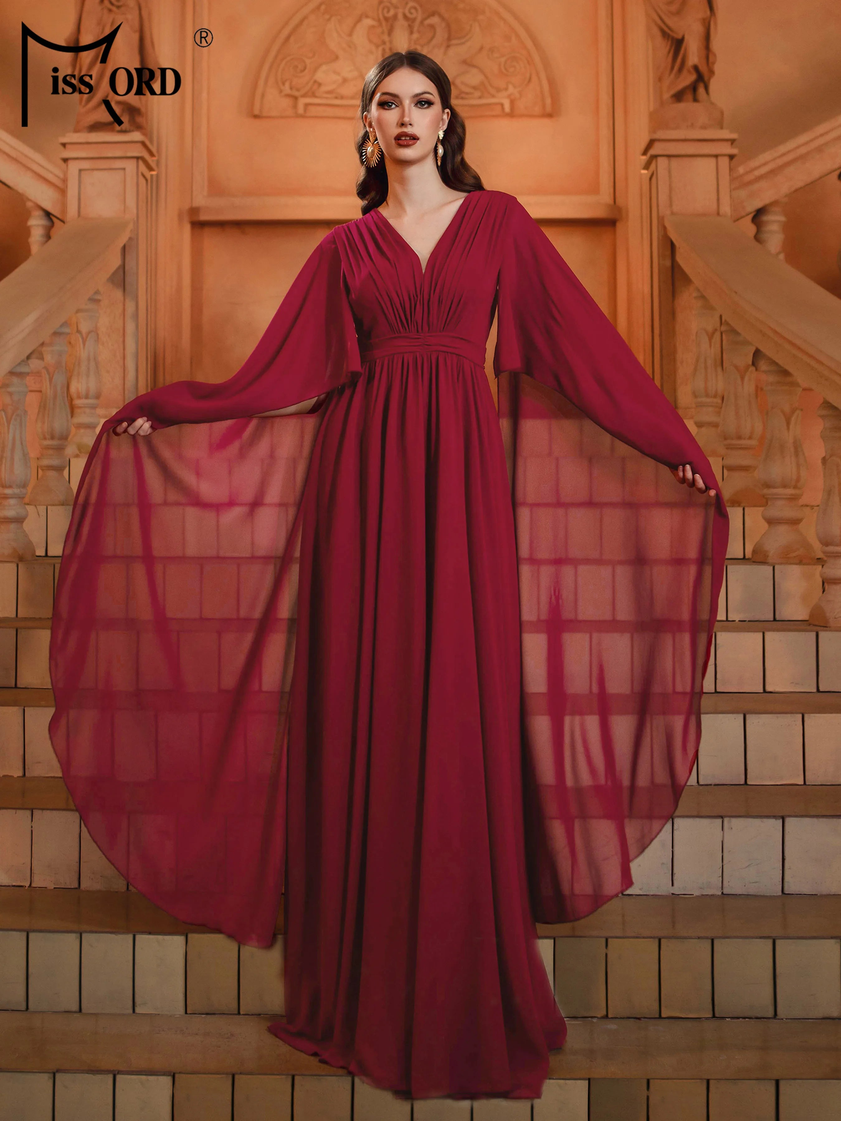 FZ Women's V Neck A Line Evening Chic Maxi Evening Dress