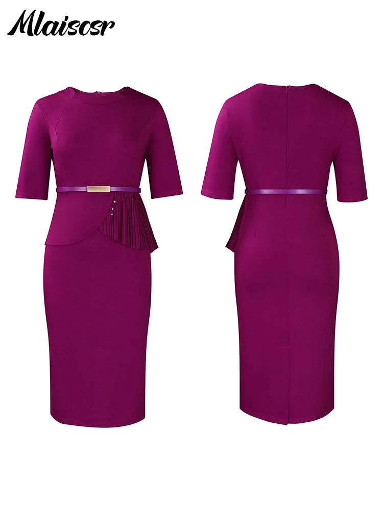 FZ Women's Half Sleeves with sashes Slim midi Evening Dress