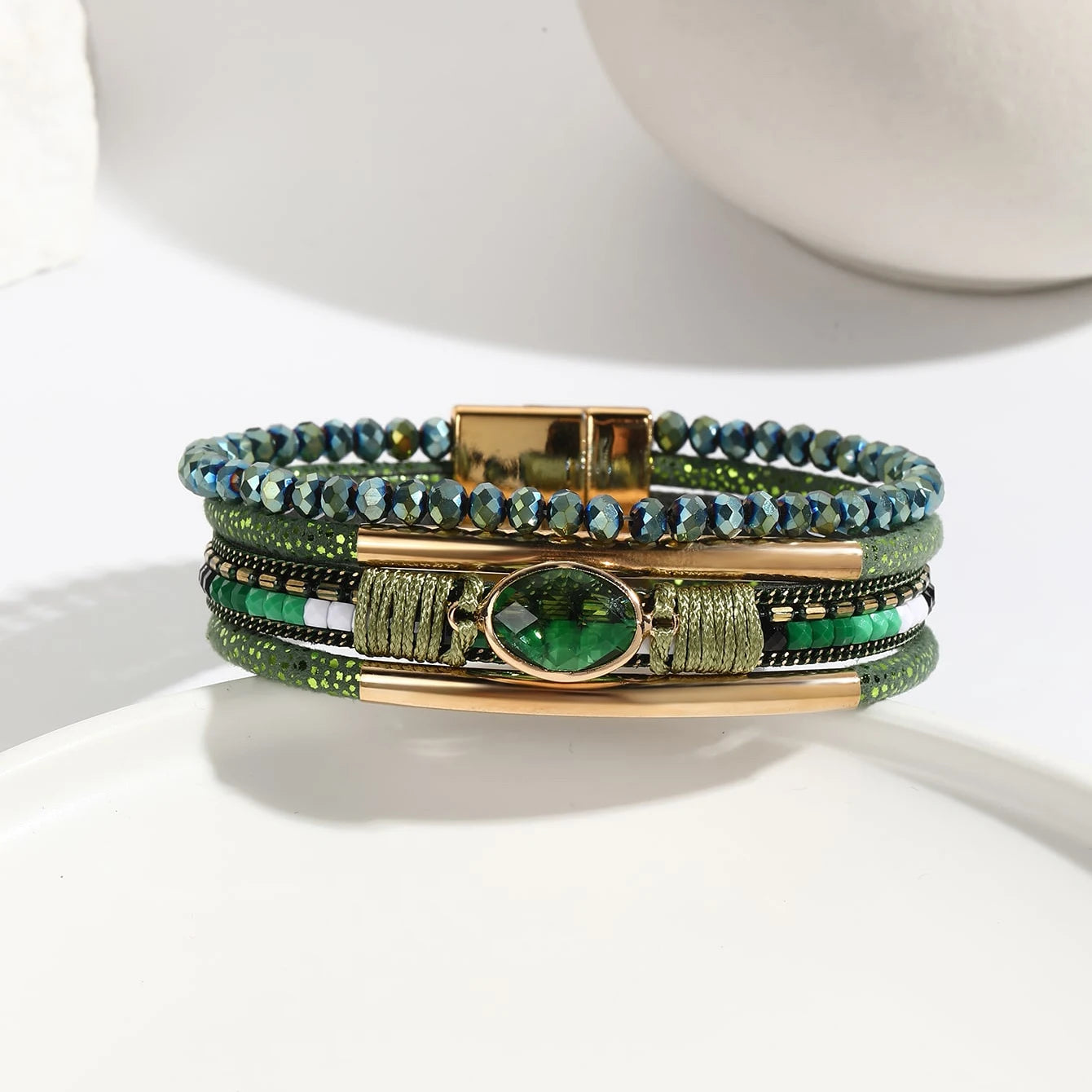 FZ Bohemian Leather Wrap Boho Crystal Beads Cuff Stone Bracelets - FZwear