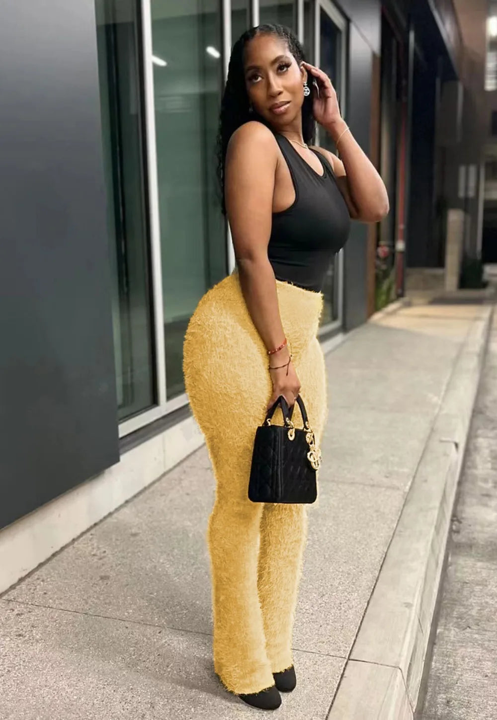 FZ Women's Fur Woolen Skinny High Waisted Solid Color Slim Pants - FZwear