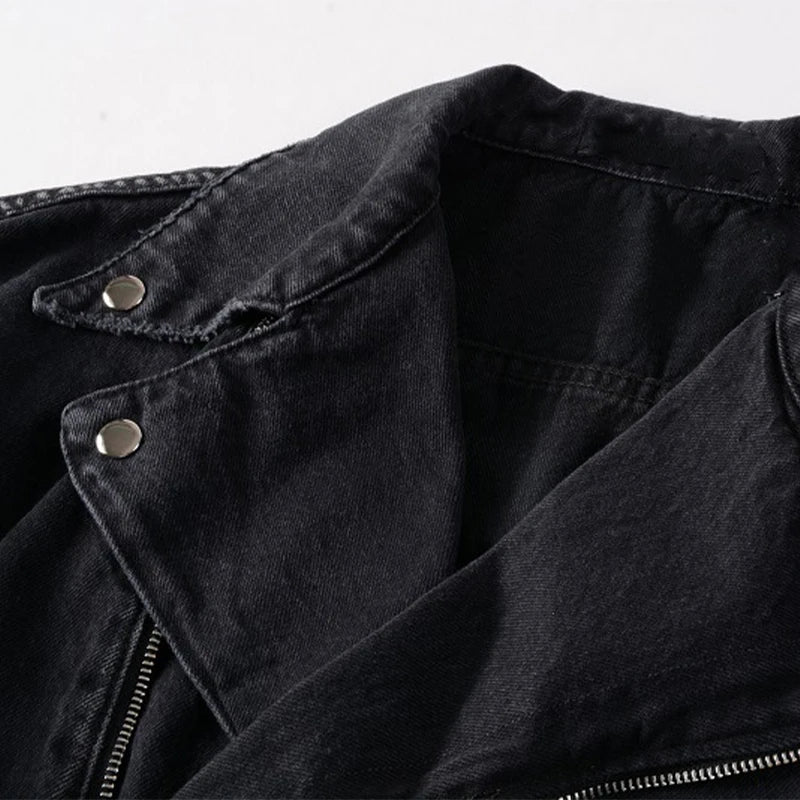 FZ Men's Retro Short Motorcycle Style Denim Jacket