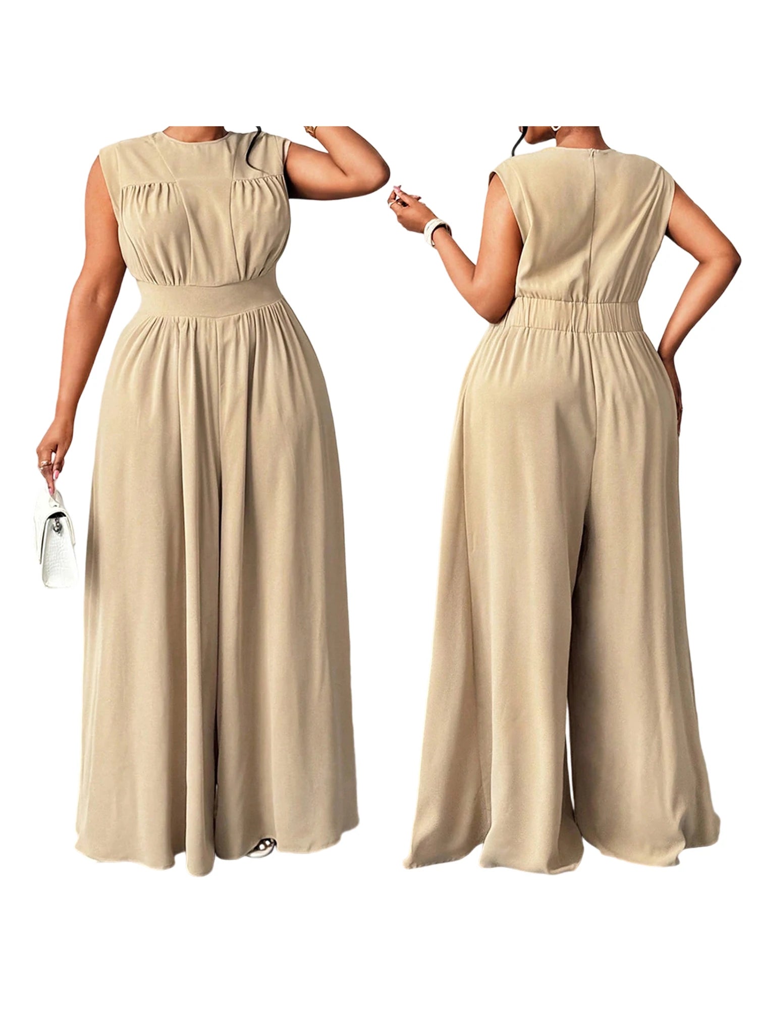 FZ Women's Plus Size Floral Print V-Neck Sleeveless Wide-Leg Jumpsuit