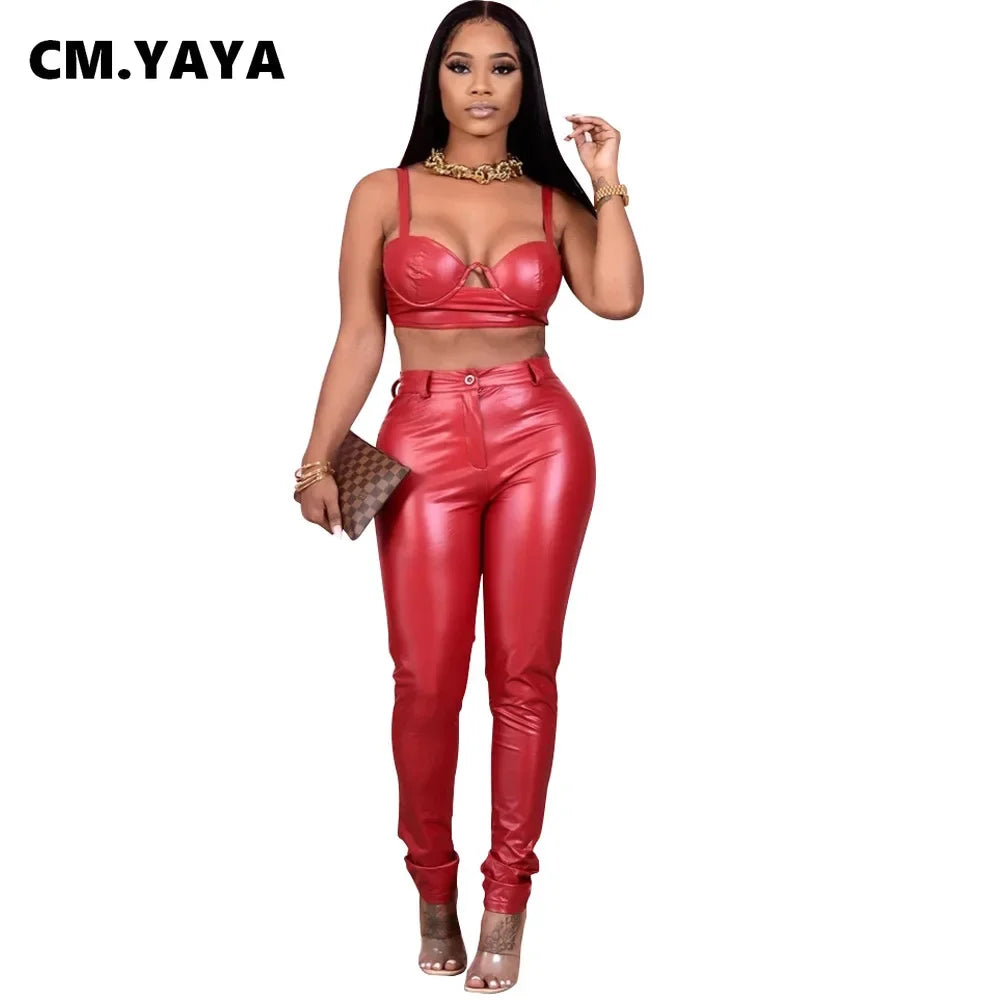 FZ Women's Faux PU Leather Pencil High Waist Zipper Fly Pants