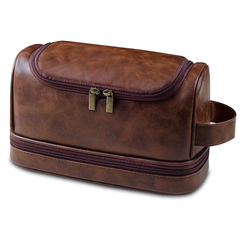 FZ Men's Leather Travel Organizer Water-resistant Toiletry Bag